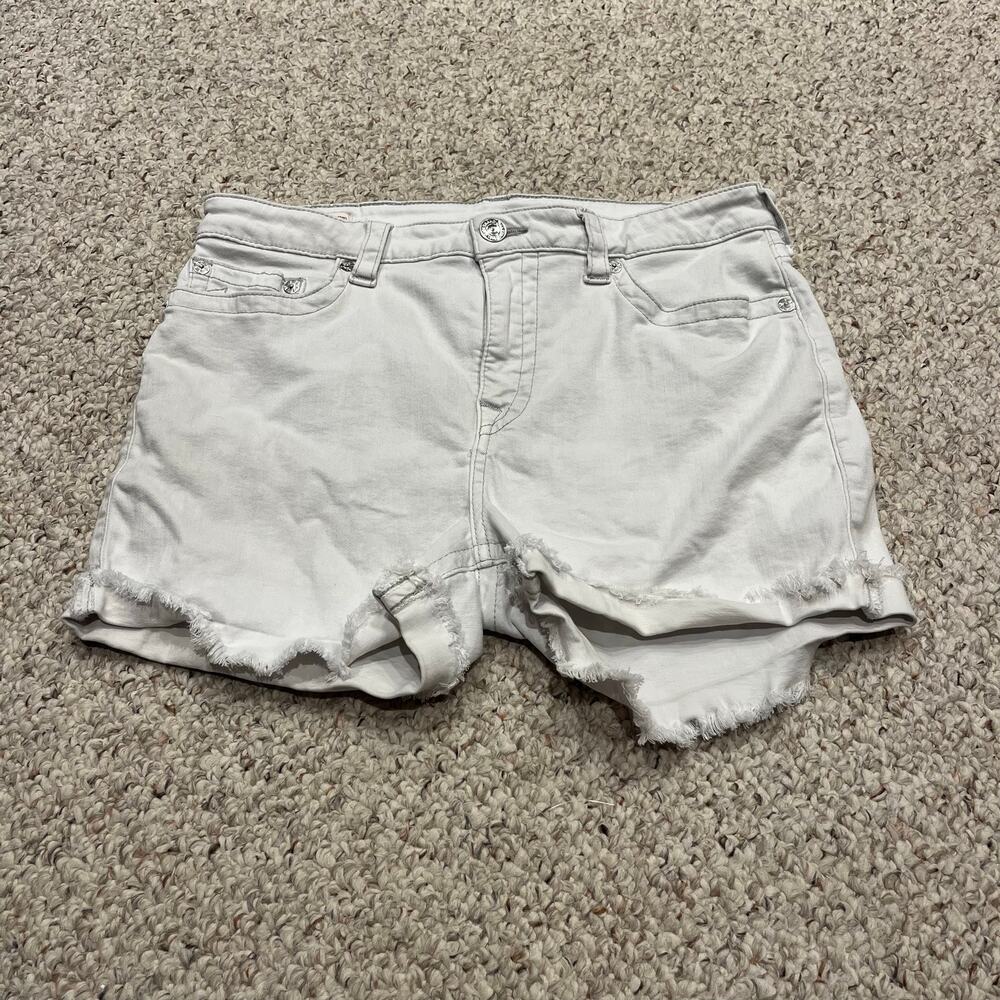True Religion Jennie Curvy Mid Rise Shorts 34 Denim White Cuffed Festival Summer